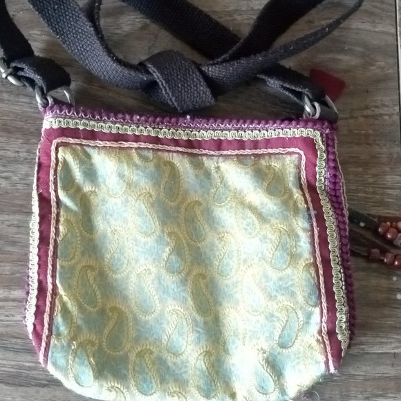 American Eagle Outfitters Handcrafted Bag Beaded Tassels Canvas Strap Zip Close - Picture 4 of 5